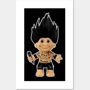 Punk rocker troll with black hair Iroquois and microphone Posters and Art